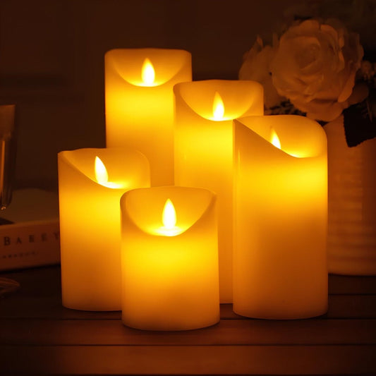 Flameless LED Candles Set 'CandleDream' - Realistic Flickering Battery Pillar Candles - Pumpkin, Melting & Rope Designs