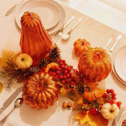 Hand-Blown Glass Pumpkin Lamp 'PumpLight' - Mercury Glass LED Table Light with Timer - Battery Operated