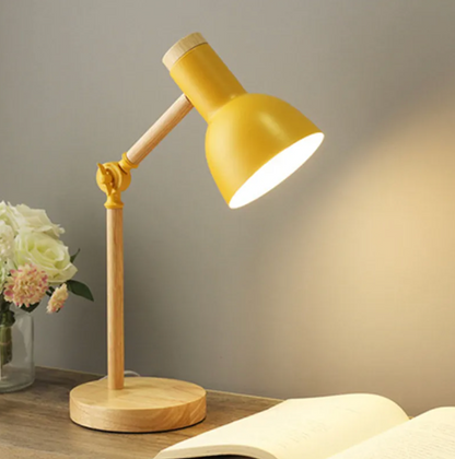 Scandi wooden desk lamp in yellow