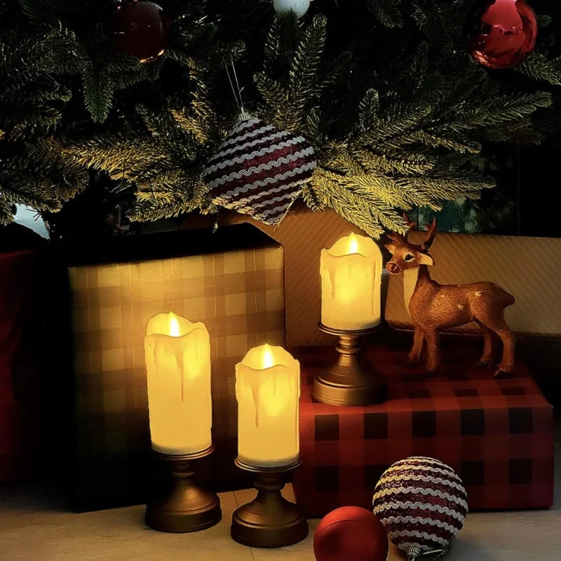 Flameless LED Candles Set 'CandleDream' - Realistic Flickering Battery Pillar Candles - Pumpkin, Melting & Rope Designs