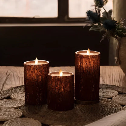 Flameless LED Candles Set 'CandleDream' - Realistic Flickering Battery Pillar Candles - Pumpkin, Melting & Rope Designs