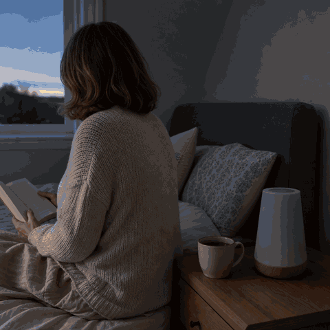 Woman switches on the LumiMood night light by touch in the bedroom