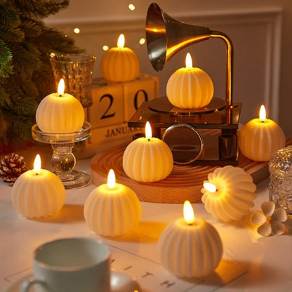 Flameless LED Candles Set 'CandleDream' - Realistic Flickering Battery Pillar Candles - Pumpkin, Melting & Rope Designs