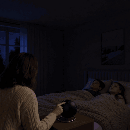 Mother switches on the CosmoLight galaxy star projector for her kids