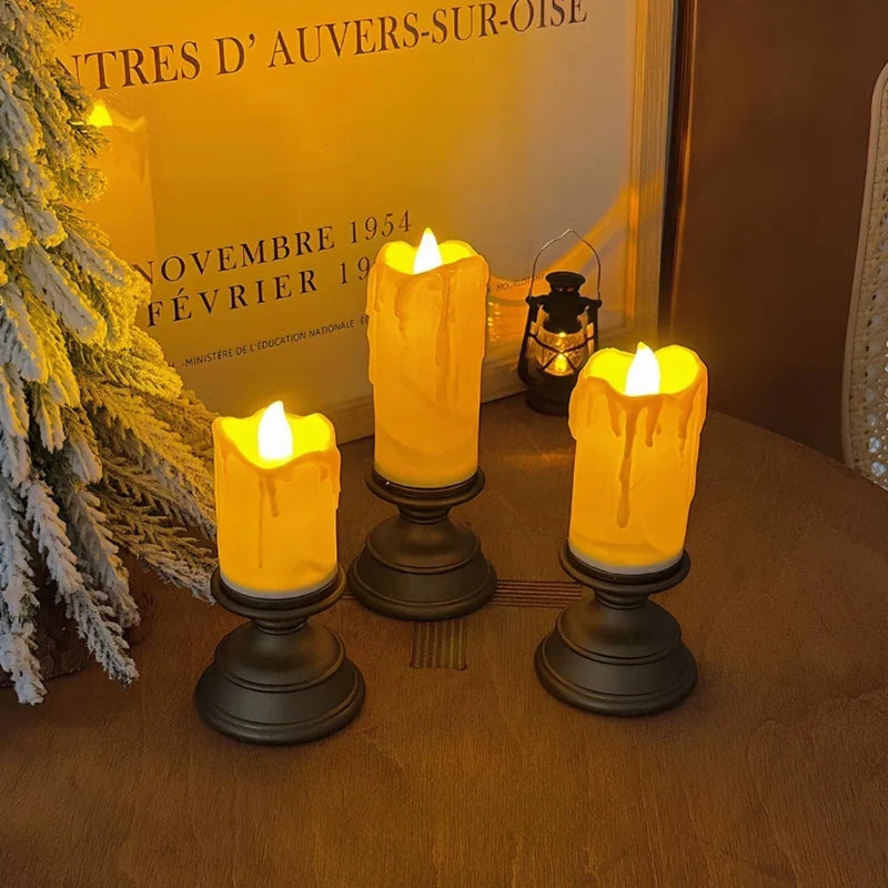 Flameless LED Candles Set 'CandleDream' - Realistic Flickering Battery Pillar Candles - Pumpkin, Melting & Rope Designs