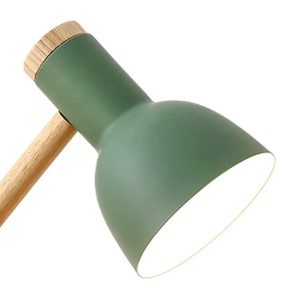 Scandi desk lamp painted metal shade with wooden cap