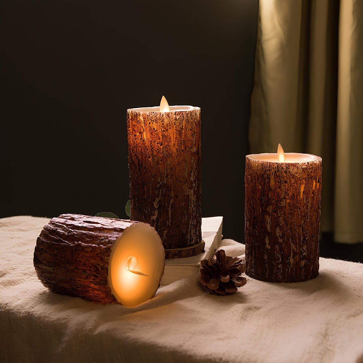 Flameless LED Candles Set 'CandleDream' - Realistic Flickering Battery Pillar Candles - Pumpkin, Melting & Rope Designs