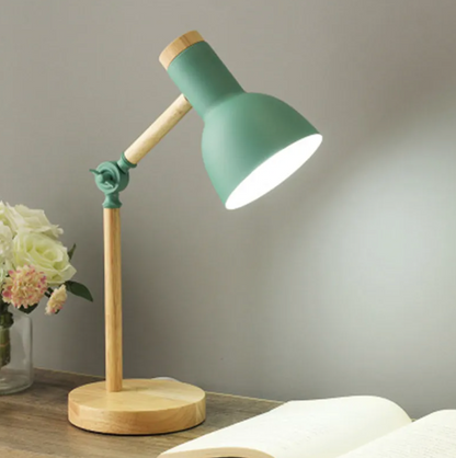 Scandi wooden desk lamp in green