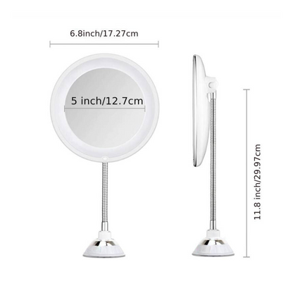 LED makeup mirror dimensions: 17.3 cm, 12.7 cm mirror, 30 cm height