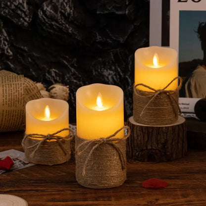 Flameless LED Candles Set 'CandleDream' - Realistic Flickering Battery Pillar Candles - Pumpkin, Melting & Rope Designs
