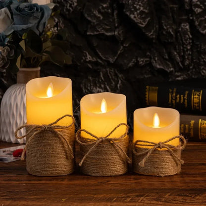 Flameless LED Candles Set 'CandleDream' - Realistic Flickering Battery Pillar Candles - Pumpkin, Melting & Rope Designs