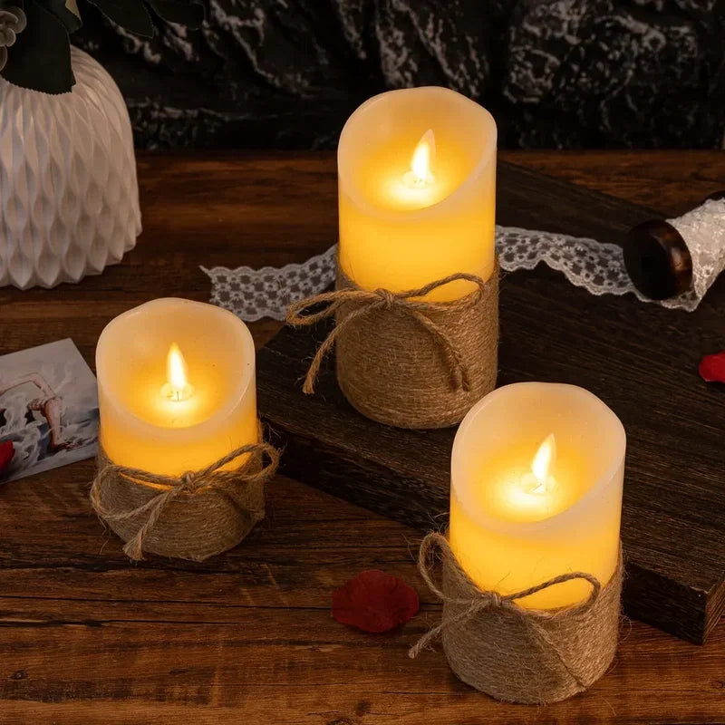 Flameless LED Candles Set 'CandleDream' - Realistic Flickering Battery Pillar Candles - Pumpkin, Melting & Rope Designs