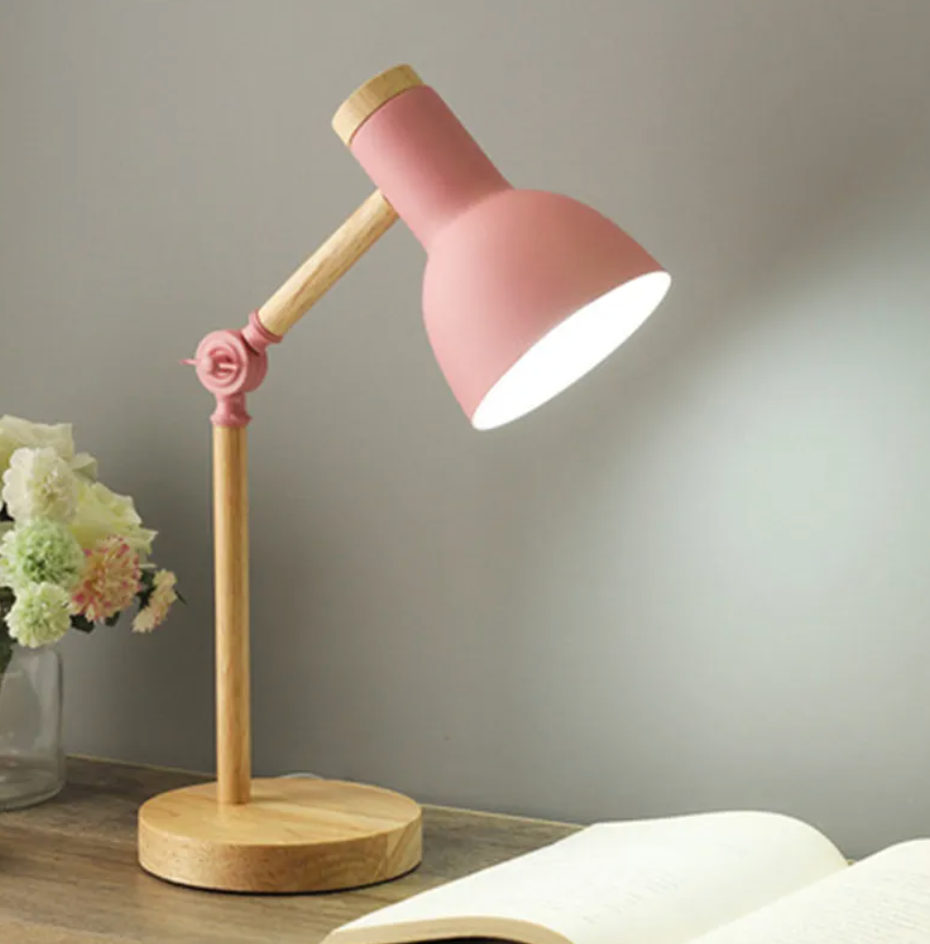 Wooden Desk Lamp for Kids 'Scandi', Adjustable Nordic Table Lamp with Metal Shade, Reading Lamp for Kids Room, Bedroom and Home Office