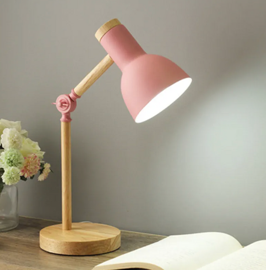 Wooden Desk Lamp for Kids 'Scandi', Adjustable Nordic Table Lamp with Metal Shade, Reading Lamp for Kids Room, Bedroom and Home Office