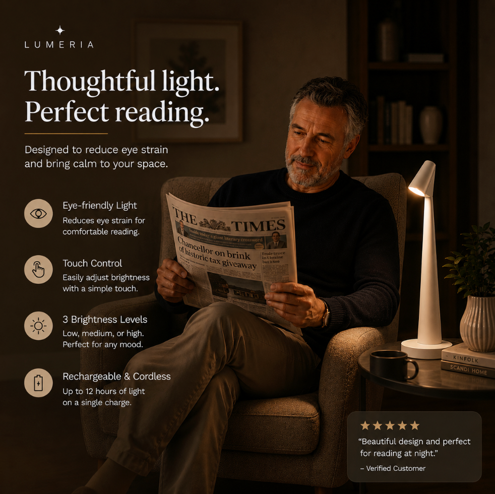 LED Table Lamp 'NordicElegance' – Cordless Rechargeable Bedside Light, 3-Way Dimmable Touch Desk & Reading Lamp