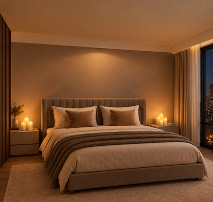 LED candles creating a cosy mood in the bedroom