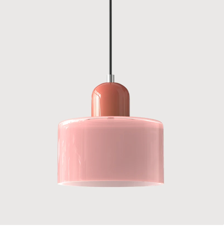Bauhaus Glass Pendant Light 'ColoraLight', Colourful Drum Ceiling Lamp with Adjustable Height up to 150 cm, for Dining Table, Kitchen Island and Workspace