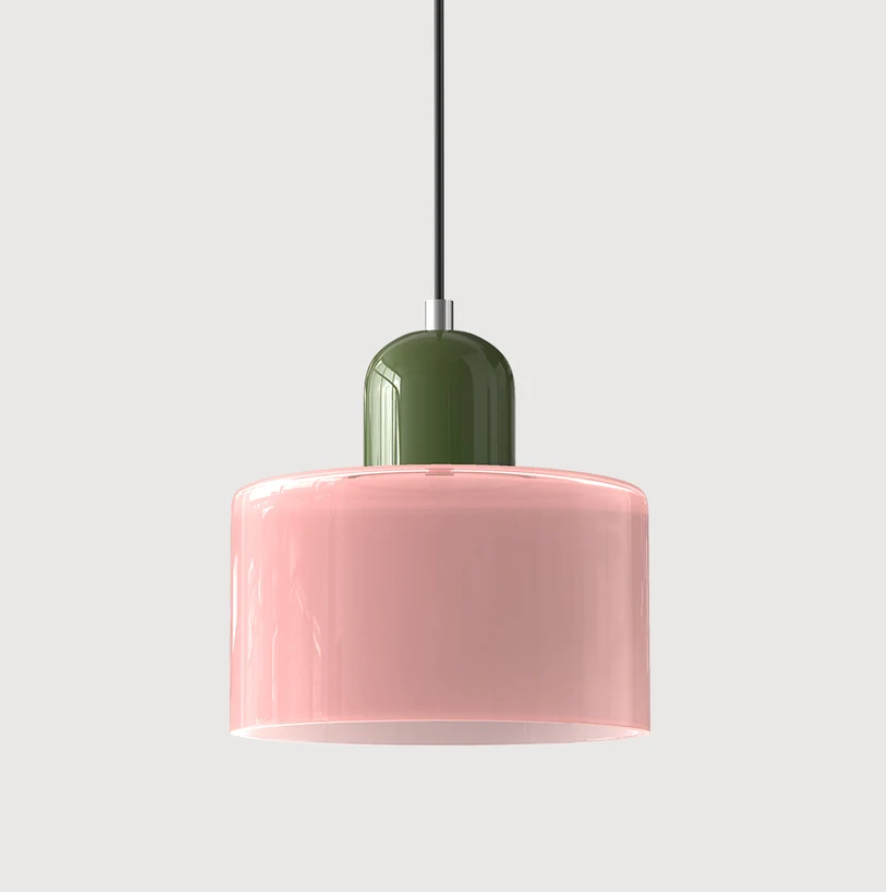 Bauhaus Glass Pendant Light 'ColoraLight', Colourful Drum Ceiling Lamp with Adjustable Height up to 150 cm, for Dining Table, Kitchen Island and Workspace