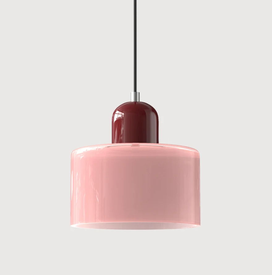 Bauhaus Glass Pendant Light 'ColoraLight', Colourful Drum Ceiling Lamp with Adjustable Height up to 150 cm, for Dining Table, Kitchen Island and Workspace