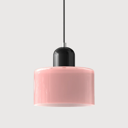 Bauhaus Glass Pendant Light 'ColoraLight', Colourful Drum Ceiling Lamp with Adjustable Height up to 150 cm, for Dining Table, Kitchen Island and Workspace