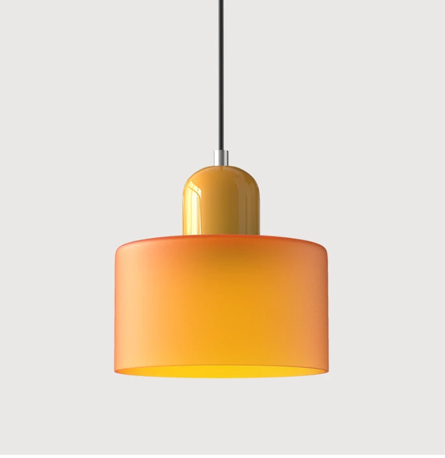 Bauhaus Glass Pendant Light 'ColoraLight', Colourful Drum Ceiling Lamp with Adjustable Height up to 150 cm, for Dining Table, Kitchen Island and Workspace