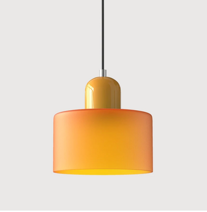 Bauhaus Glass Pendant Light 'ColoraLight', Colourful Drum Ceiling Lamp with Adjustable Height up to 150 cm, for Dining Table, Kitchen Island and Workspace