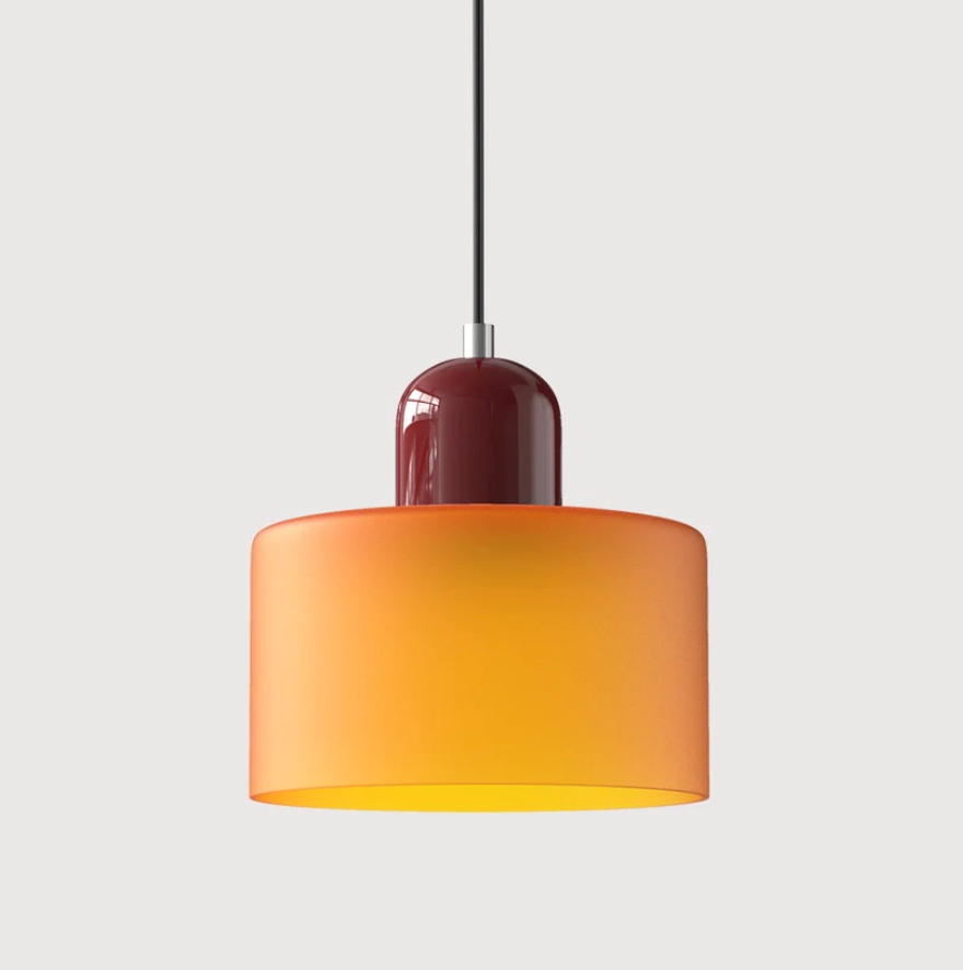 Bauhaus Glass Pendant Light 'ColoraLight', Colourful Drum Ceiling Lamp with Adjustable Height up to 150 cm, for Dining Table, Kitchen Island and Workspace