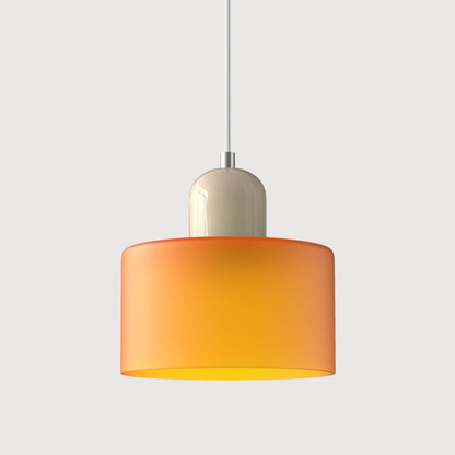 Bauhaus Glass Pendant Light 'ColoraLight', Colourful Drum Ceiling Lamp with Adjustable Height up to 150 cm, for Dining Table, Kitchen Island and Workspace