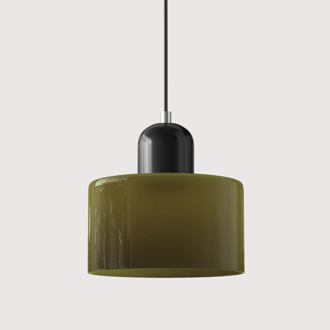 Bauhaus Glass Pendant Light 'ColoraLight', Colourful Drum Ceiling Lamp with Adjustable Height up to 150 cm, for Dining Table, Kitchen Island and Workspace