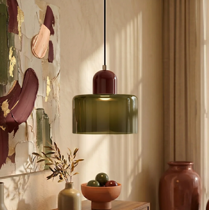 Bauhaus Glass Pendant Light 'ColoraLight', Colourful Drum Ceiling Lamp with Adjustable Height up to 150 cm, for Dining Table, Kitchen Island and Workspace