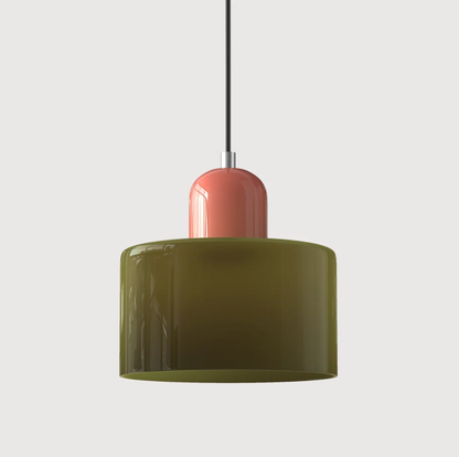 Bauhaus Glass Pendant Light 'ColoraLight', Colourful Drum Ceiling Lamp with Adjustable Height up to 150 cm, for Dining Table, Kitchen Island and Workspace