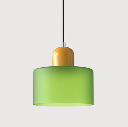 Bauhaus Glass Pendant Light 'ColoraLight', Colourful Drum Ceiling Lamp with Adjustable Height up to 150 cm, for Dining Table, Kitchen Island and Workspace
