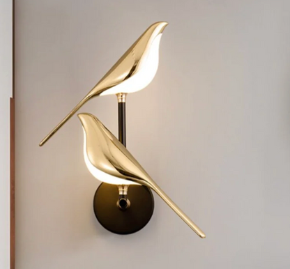 LED Bird Wall Light 'AviaLight', Modern Gold Wall Lamp with Rotatable Head, Single or Double, for Bedroom, Hallway and Living Room