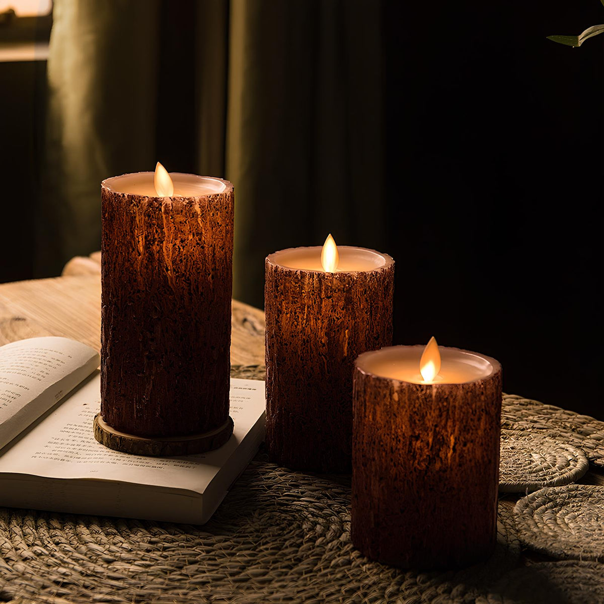 Flameless LED Candles Set 'CandleDream' - Realistic Flickering Battery Pillar Candles - Pumpkin, Melting & Rope Designs