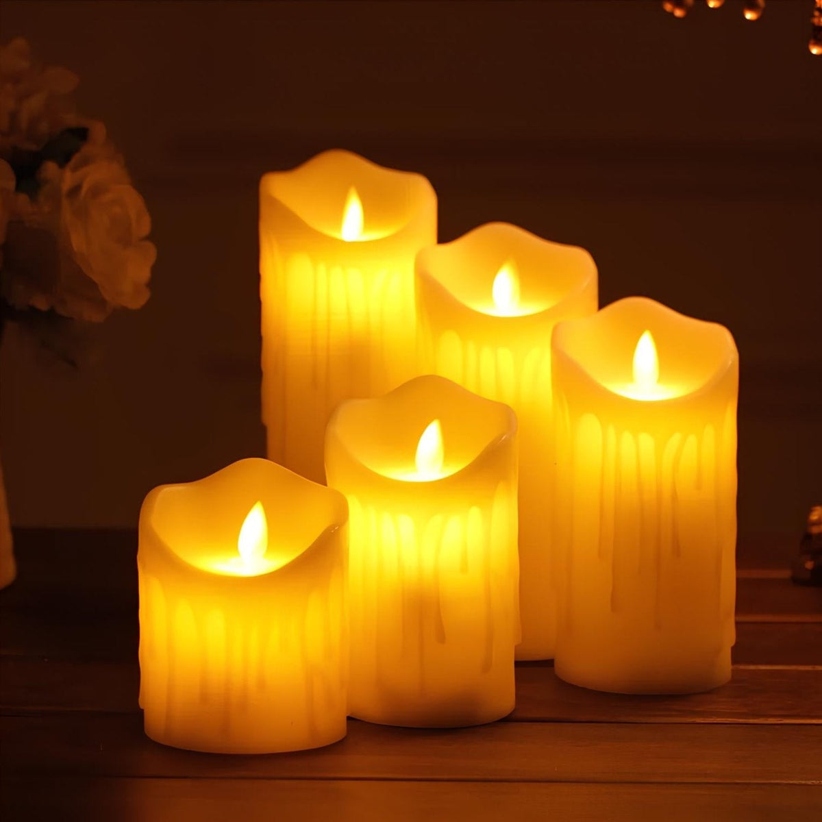 Flameless LED Candles Set 'CandleDream' - Realistic Flickering Battery Pillar Candles - Pumpkin, Melting & Rope Designs