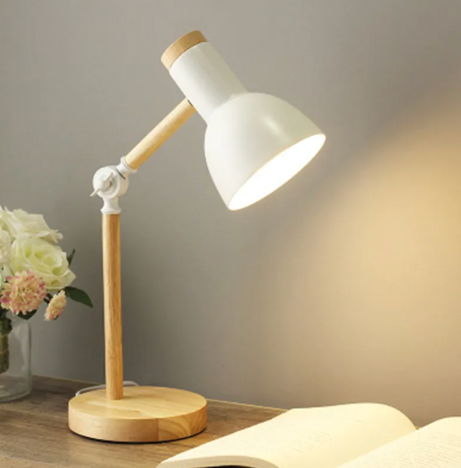 Scandi wooden desk lamp in white