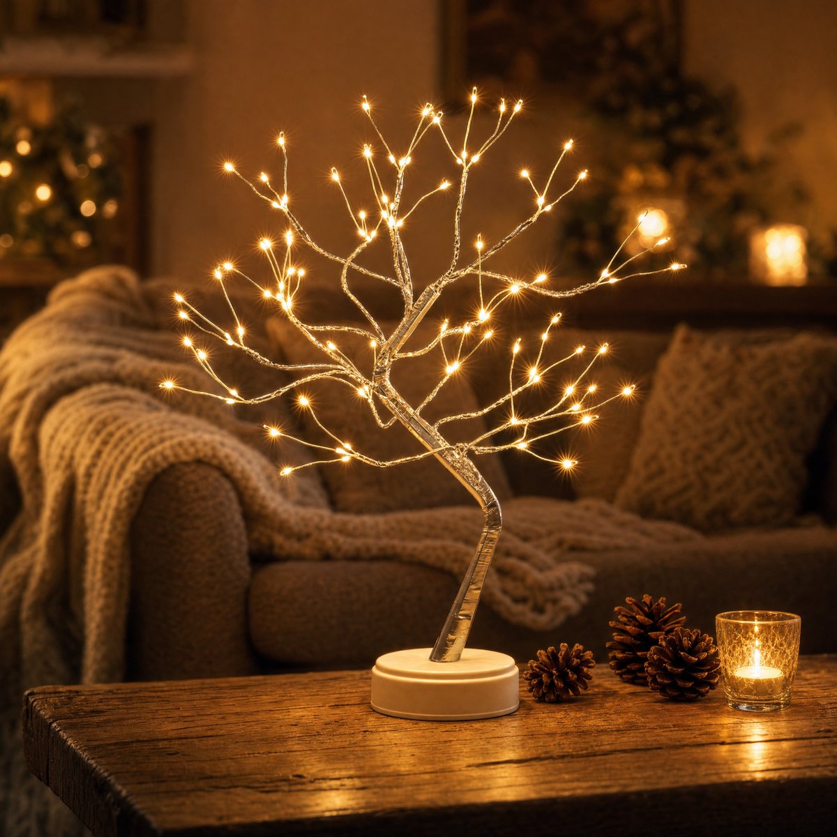 Magic Light Tree cordless LED table lamp glowing warm in a cosy living room