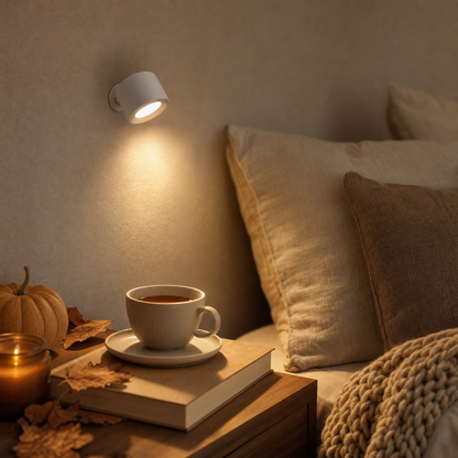 Kabellose LED Wandleuchte EasyLamp in Weiß mit Magnet und Akku als Leselampe am Bett