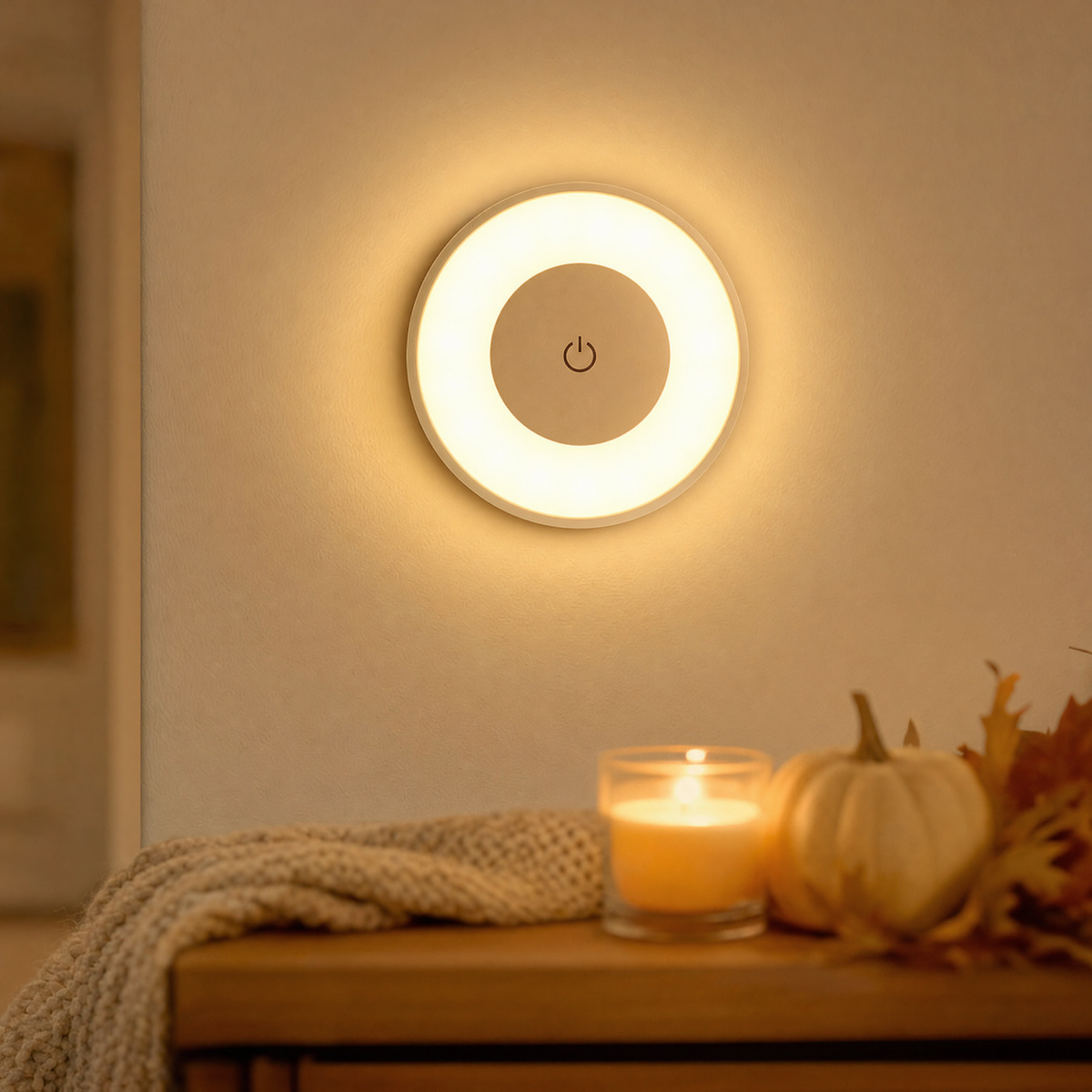 LumiBeam LED Nachtlicht mit Bewegungsmelder in Warmweiß an der Wand im Flur
