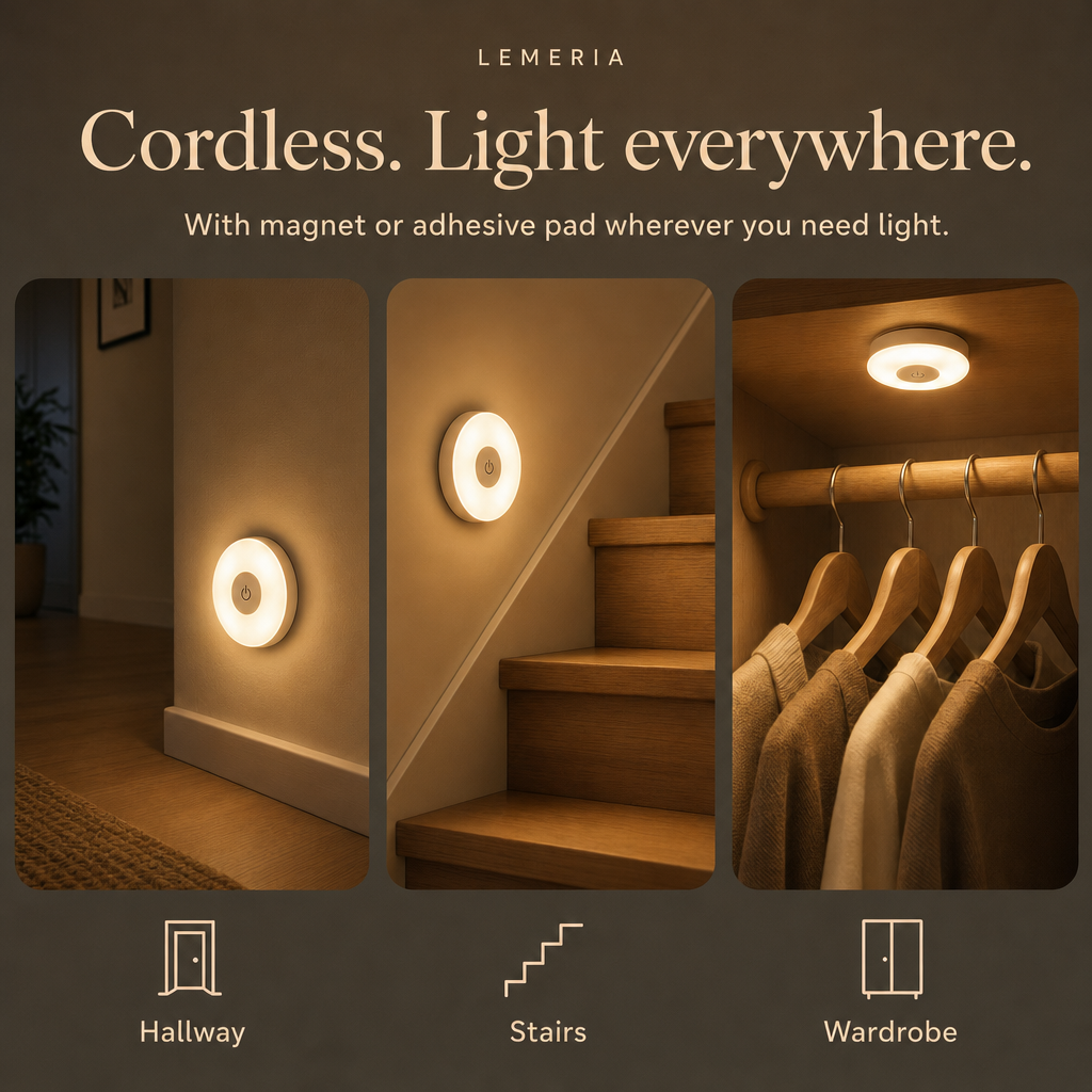 Cordless LumiBeam sensor light in the hallway, on the stairs and in the wardrobe