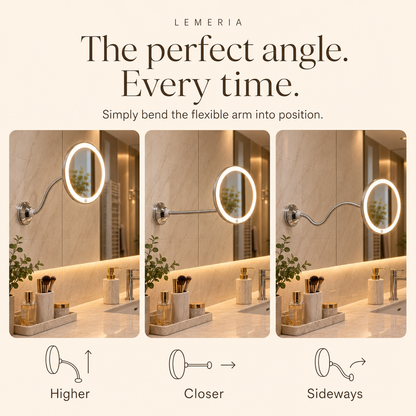 Flexible arm of the LED makeup mirror bent higher, closer or sideways