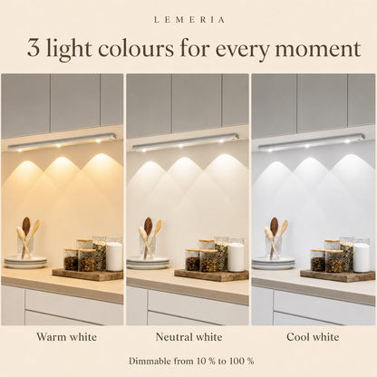 LED under cabinet kitchen light with 3 light colours, dimmable from 10 to 100 percent