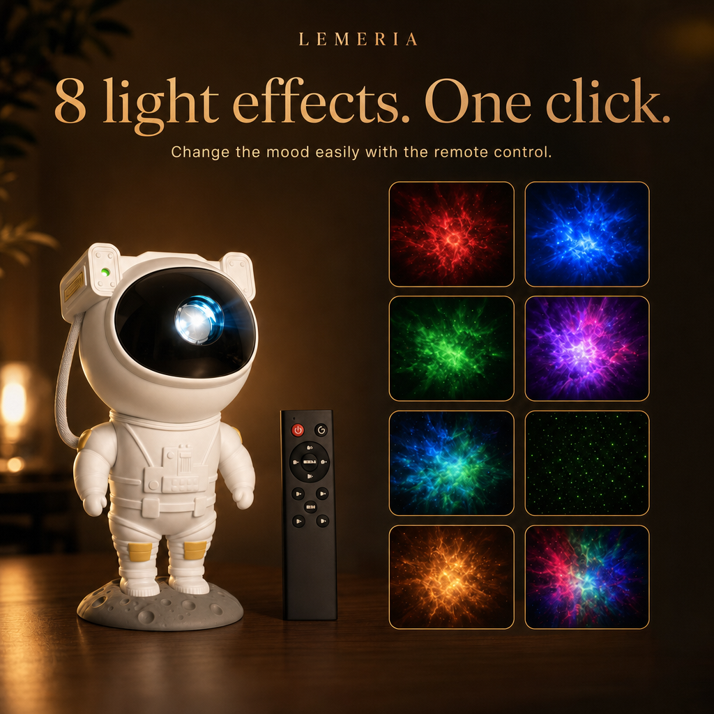8 light effects of the Astronaut galaxy projector via remote control