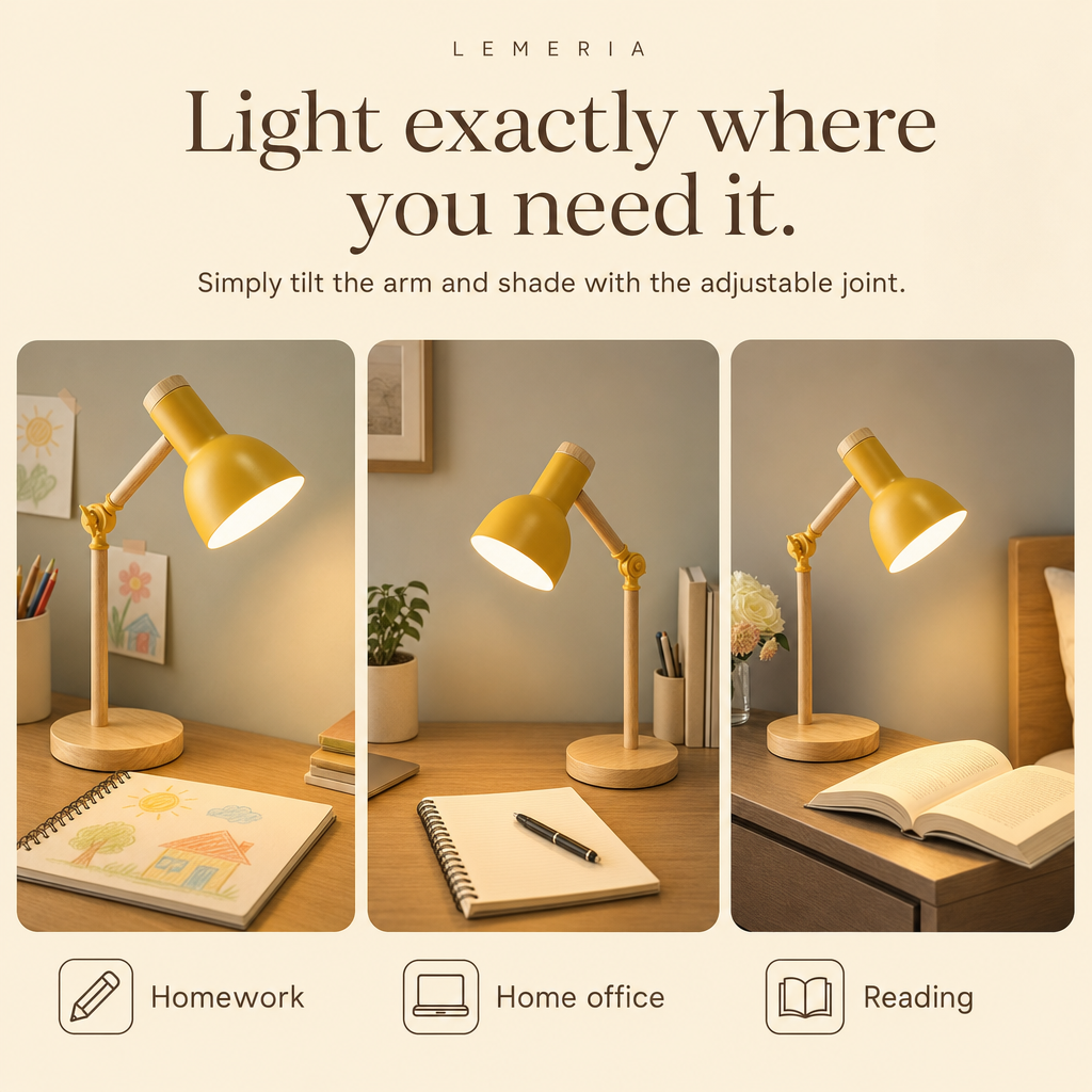 Adjustable reading lamp Scandi for homework, home office and reading