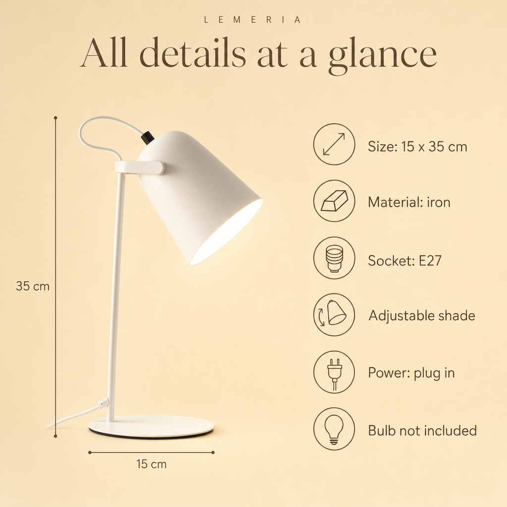 Macaron desk lamp all details at a glance, 15 x 35 cm, iron, E27 socket