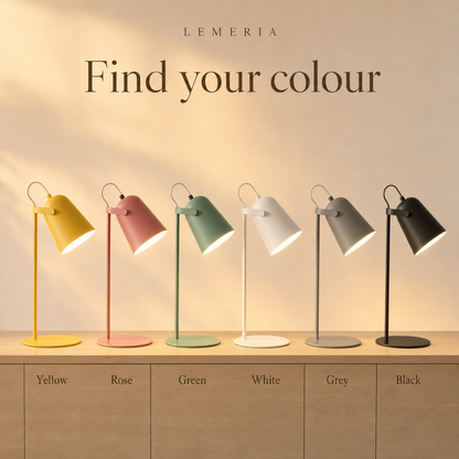 Macaron desk lamp colours yellow, rose, green, white, grey and black