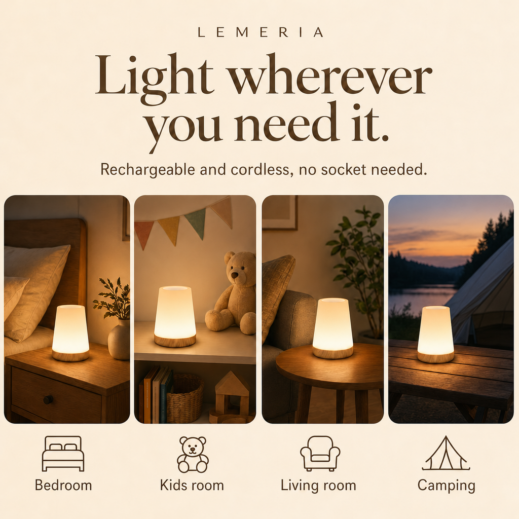 LumiMood rechargeable night light for bedroom, kids room, living room and camping