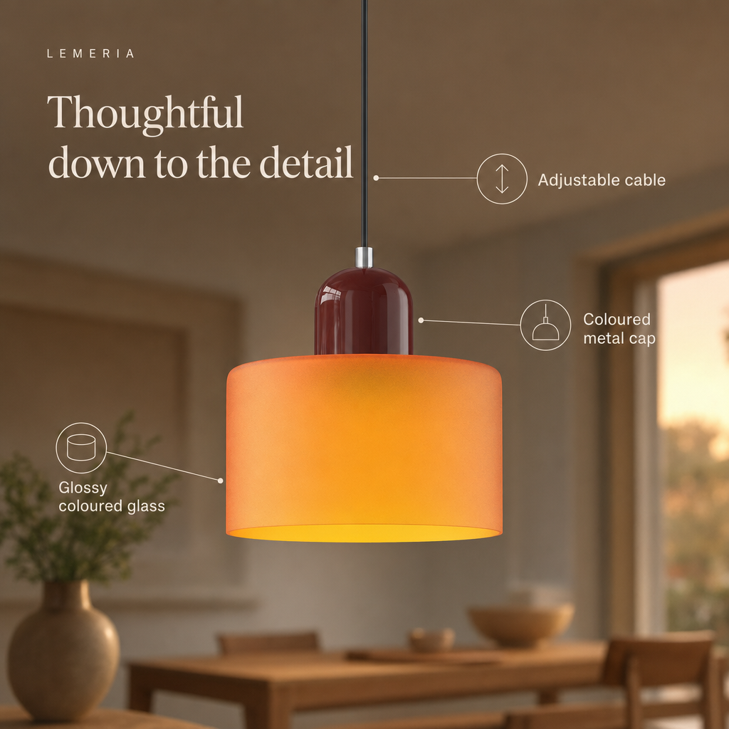 Colora details, coloured glass drum, coloured cap, E27 socket
