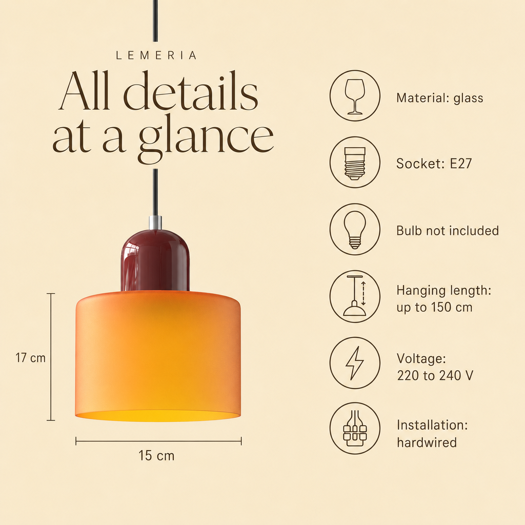 Colora all details at a glance, D15 x H17 cm, glass, E27, hanging height up to 150 cm