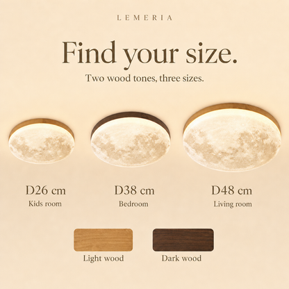 Luna moon ceiling light in D26, D38 and D48 cm, light or dark wood